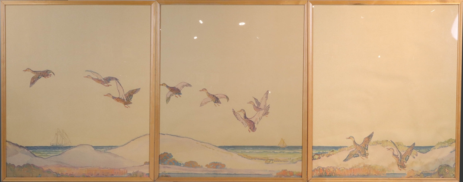 Three Color Lithographs, Ducks in a Landscape