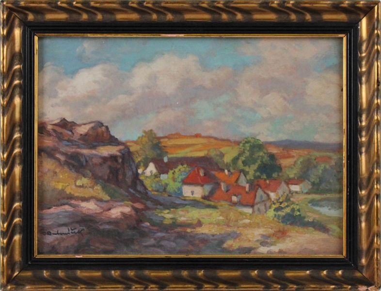 Ota Bubenicek, Oil on Board, Village Landscape