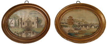 Pair of Oval Needlework Landscapes