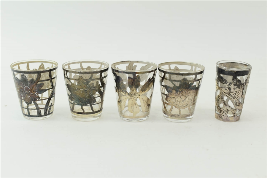 Set of Four Silver Overlay Shot Glasses