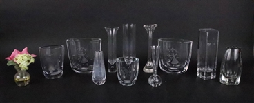 Group of Twelve Colorless Glass Vases