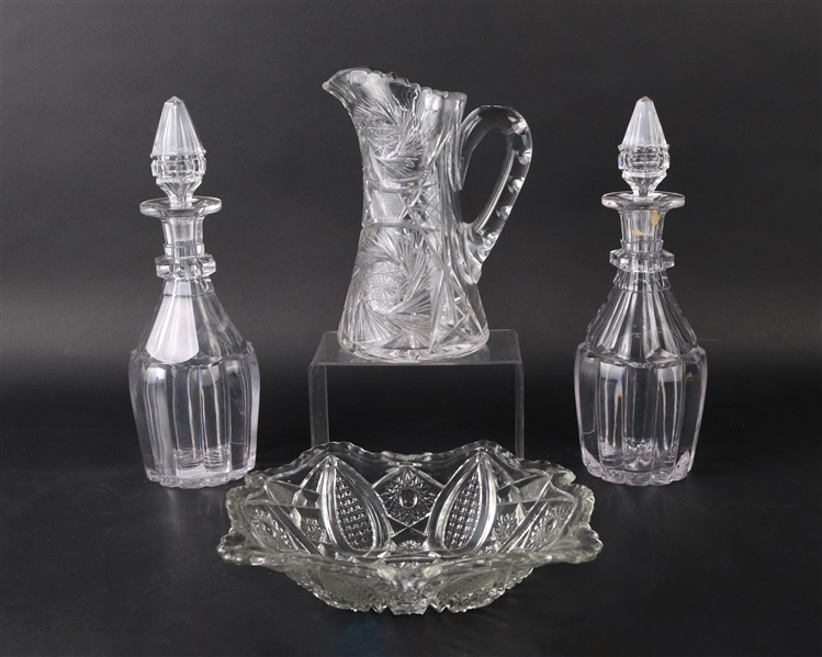 Antique Pair of Colorless Glass Decanters