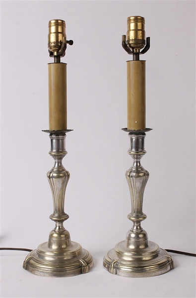 Pair of Louis XVI Brass Candlestick Lamps