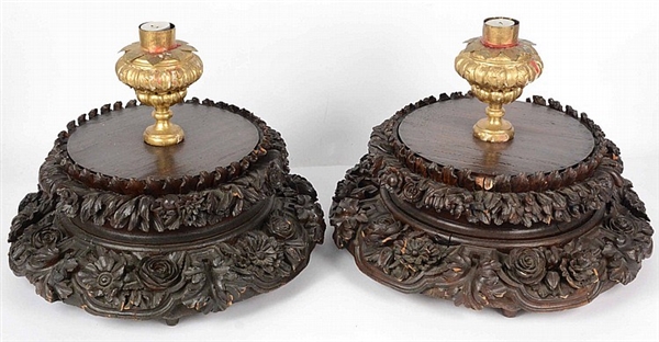 Pair of Chinese Carved Wood Pedestal Bases