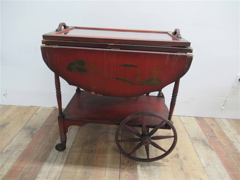 Red Painted Tea Cart