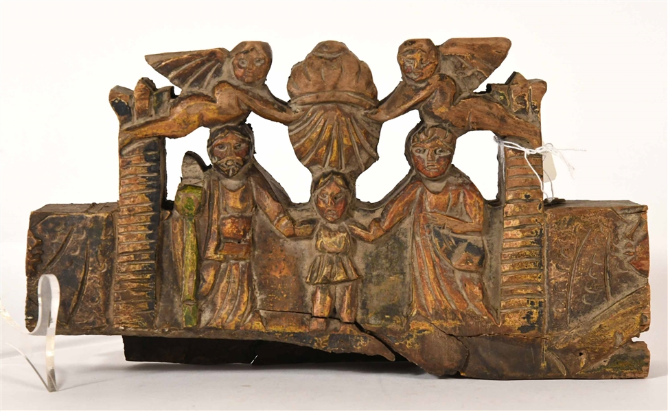 Carved and Painted Religious Wood Fragment