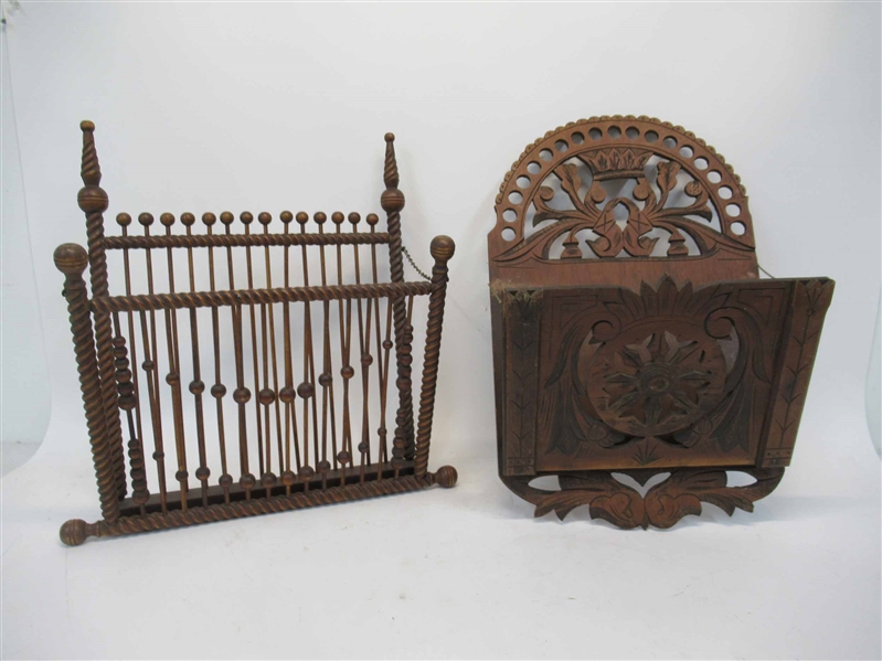 Two Carved Wood Magazine Racks