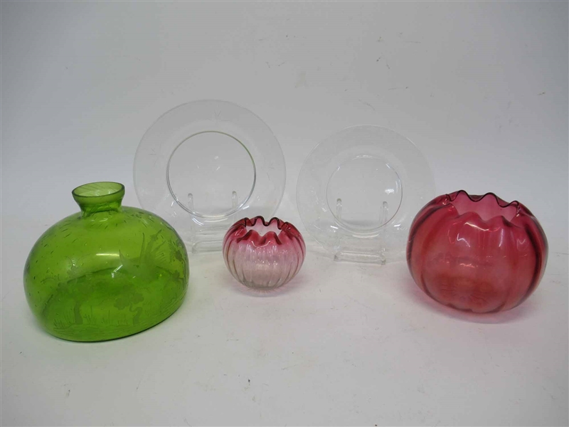 Green Glass Flat Bottom Round Vase