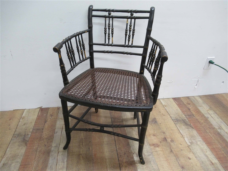 Regency Style Black-Painted Faux-Bamboo Armchair