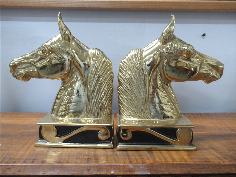 Pair of Brass Horse Form Bookends