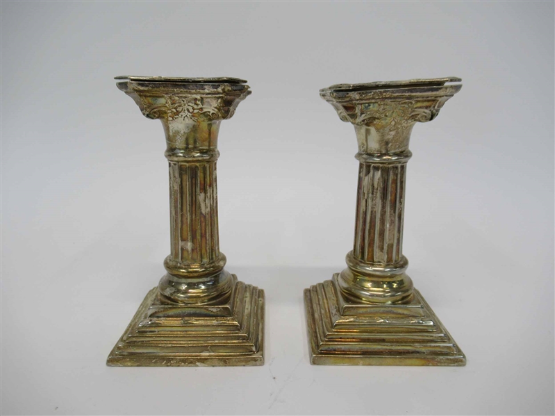Pair of Columnar Plated Candlesticks