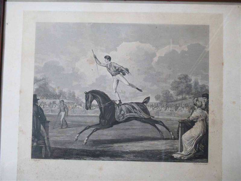 Lithograph Print of Man Trick Riding on Horseback