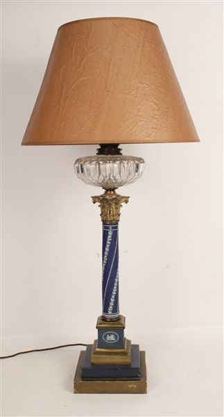 Wedgwood Porcelain Style Brass Mounted Fluid Lamp