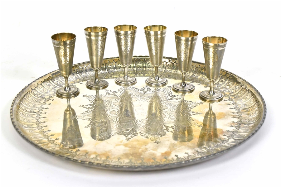 Set of Six Continental Silver Cordial Cups