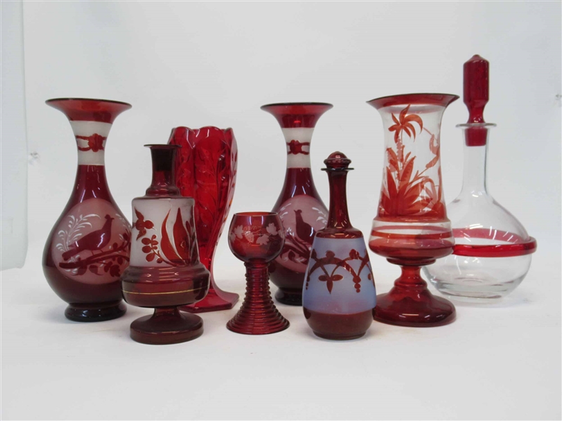 Group of Assorted Ruby Color Glass Table Articles