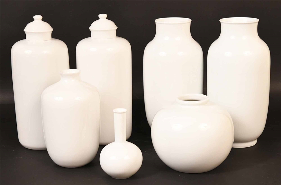 Seven White Glazed Porcelain Vases