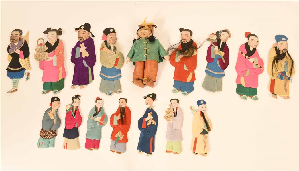 Chinese Quilted Silk and Paper "Ancestor" Dolls