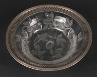 Birks Silver Mounted Etched Glass Centerpiece