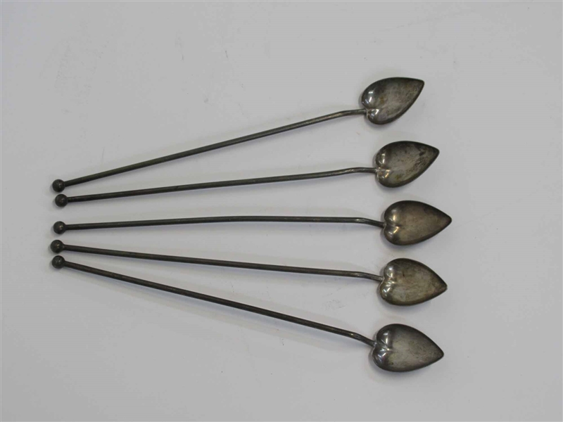 Set of Five Sterling Silver Iced Tea Spoons