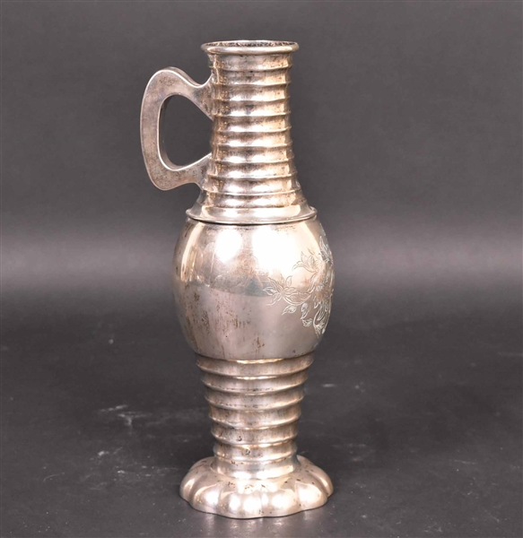 Continental Silver Ribbed Handled Vase