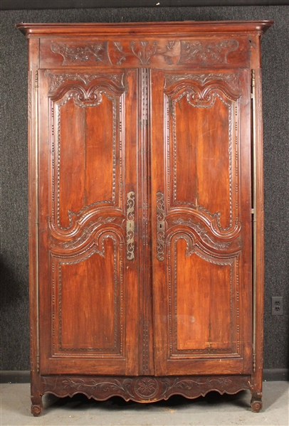 French Provincial Carved Walnut Armoire