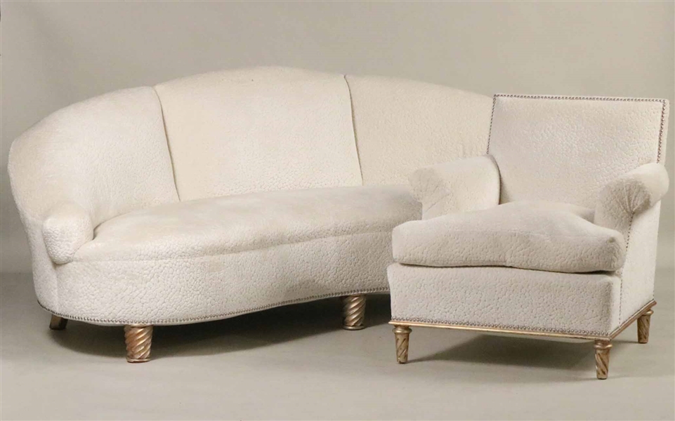 Contemporary White-Upholstered Chair and Sofa