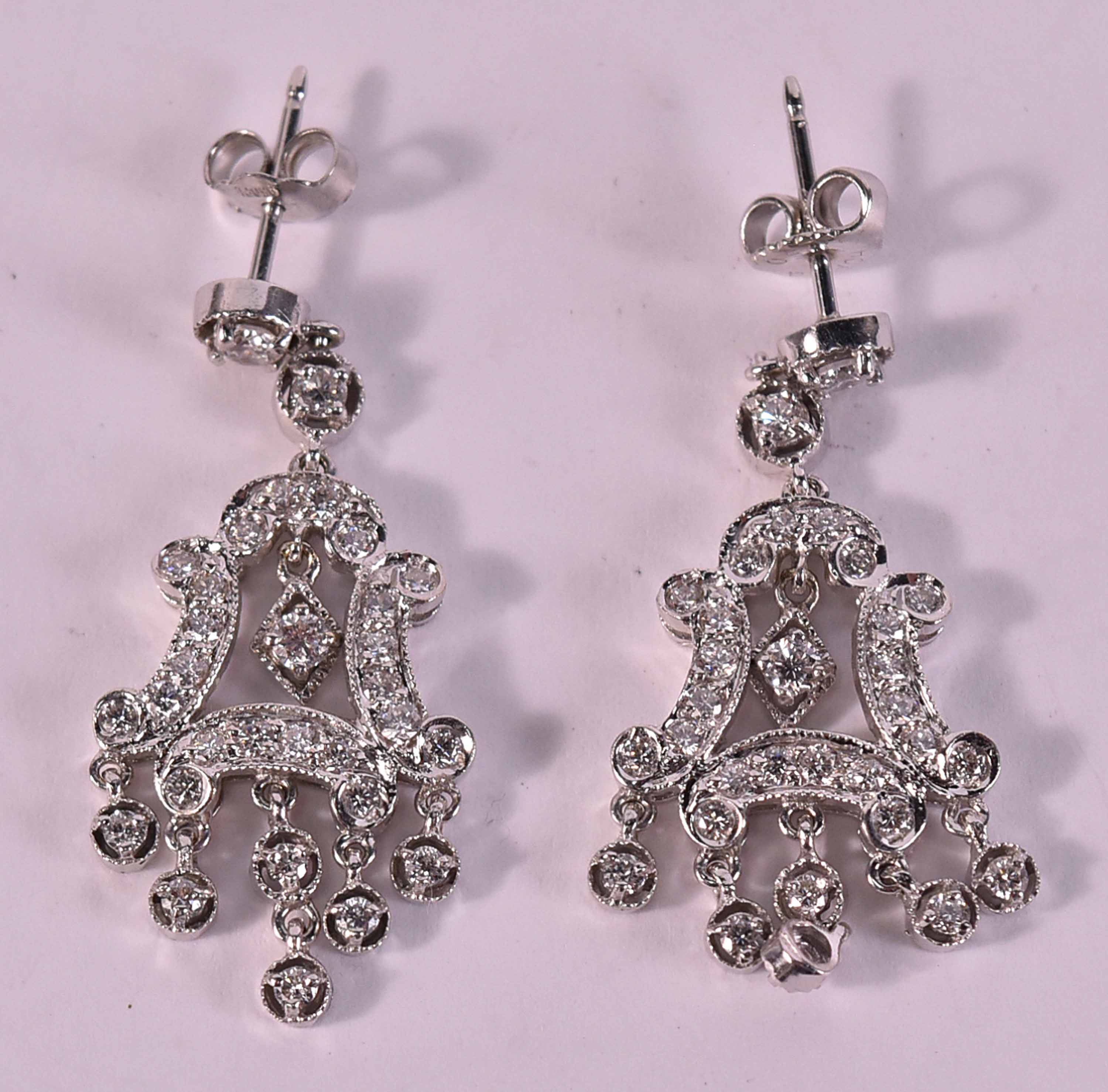 Lot Detail - Pair 18K White Gold & Diamond Pendant Earrings