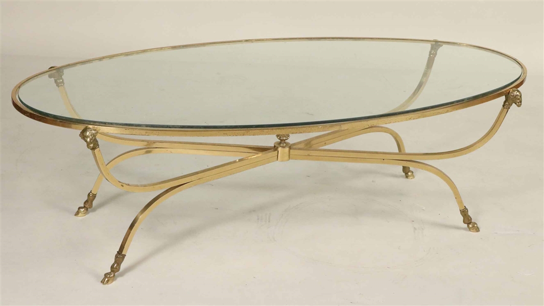 Glass Top Brass Oval Low Table