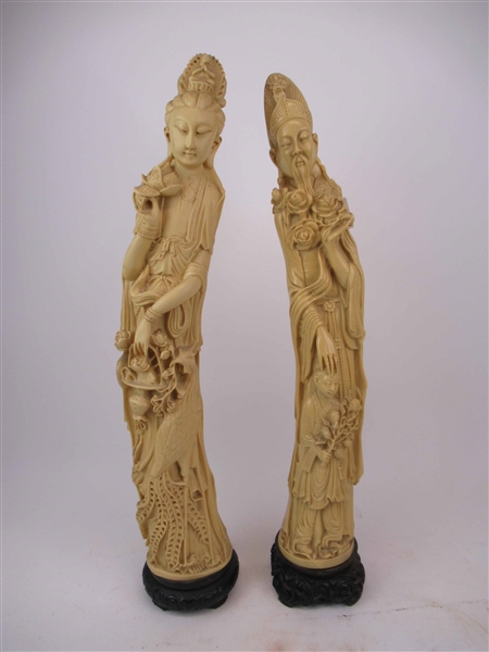 Pair of Resin Statues of Gentlemen and Geisha 