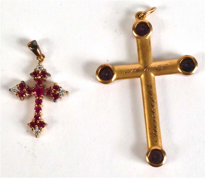 Two 14K Yellow Gold Cross Pendants