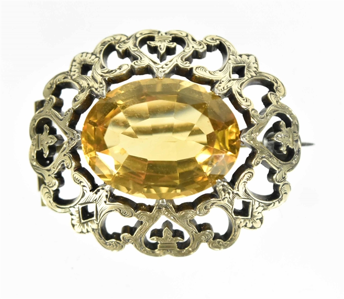 Gilt-Silver & Citrine Oval Hollywood Brooch