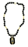 Art Deco Black &Gold Beaded Necklace With Pendant