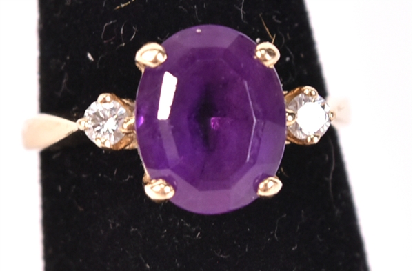 14K Yellow Gold Amethyst & Diamond Ring