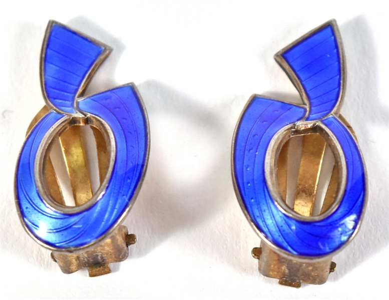 Pair David Andersen Sterling Silver & Blue Enamel