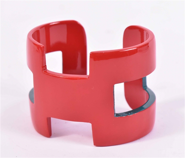 Hermes Style Red Lacquer Cuff Bracelet