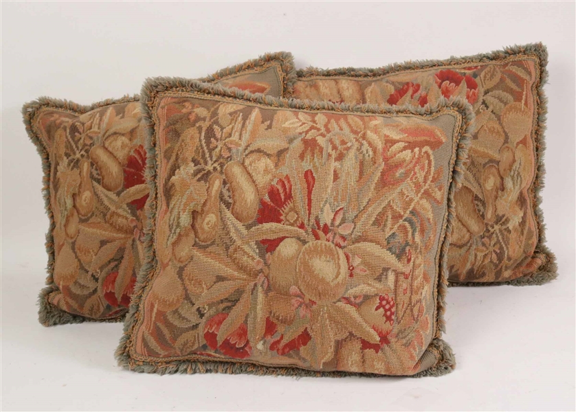 Three Aubusson Style Needlework Throw Pillows