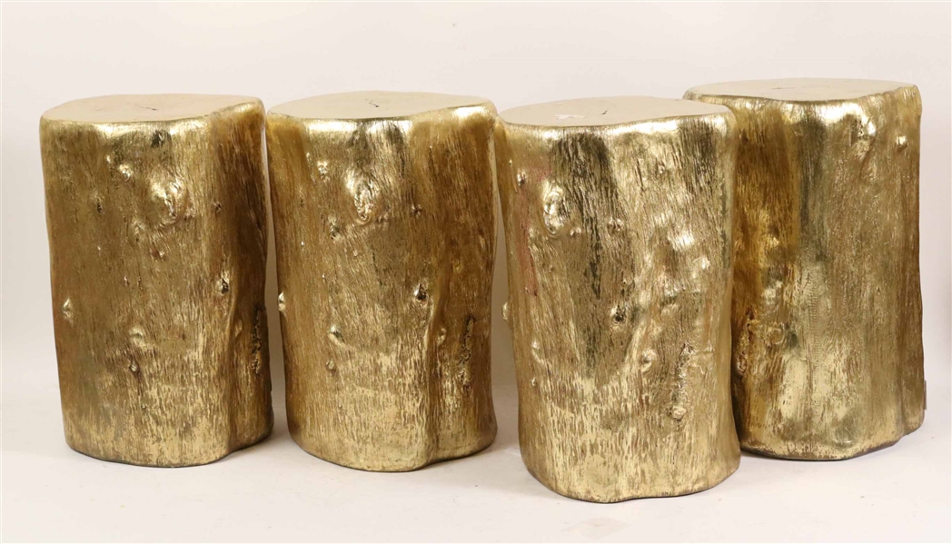 Four Gold Painted Log-Form Ceramic Stands