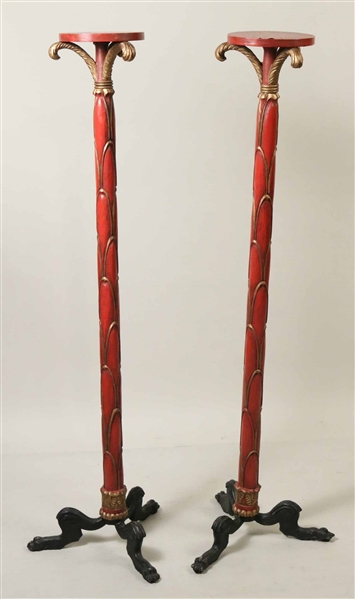 Pair of Neoclassical Style Red and Gold Stands