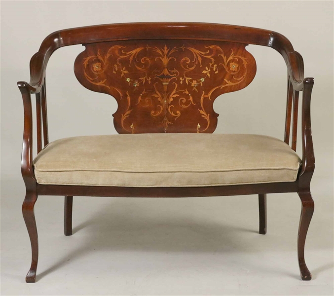 Colonial Revival Inlaid Mahogany Settee