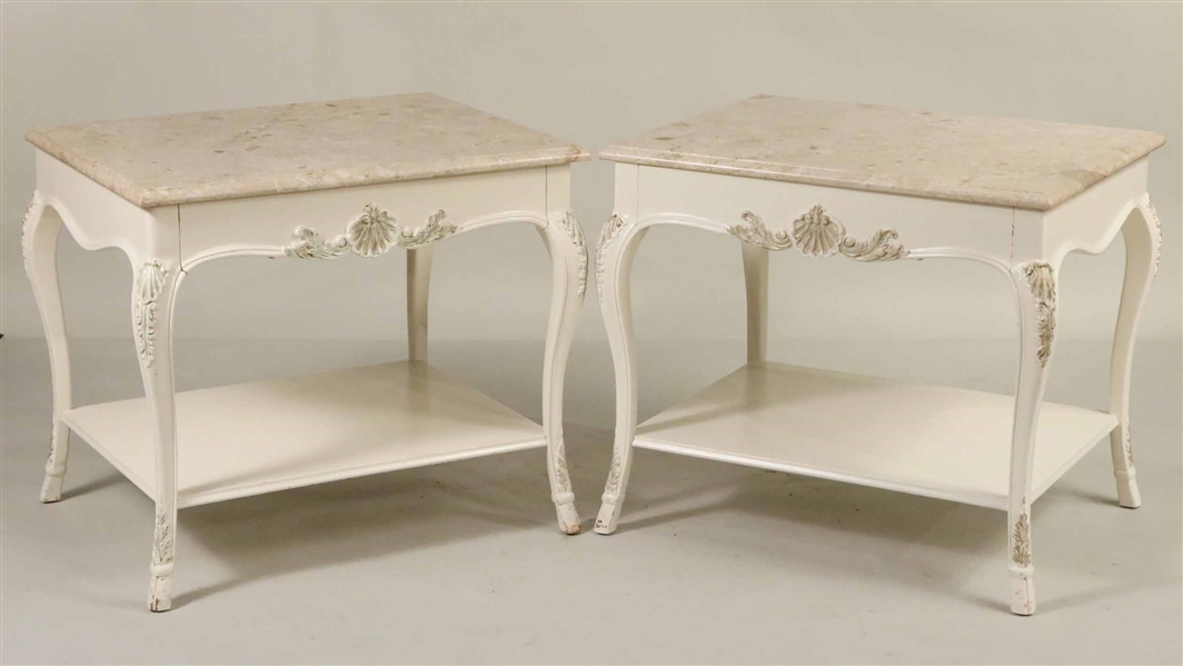 Pair of Louis XV Style Marble-Top Side Tables