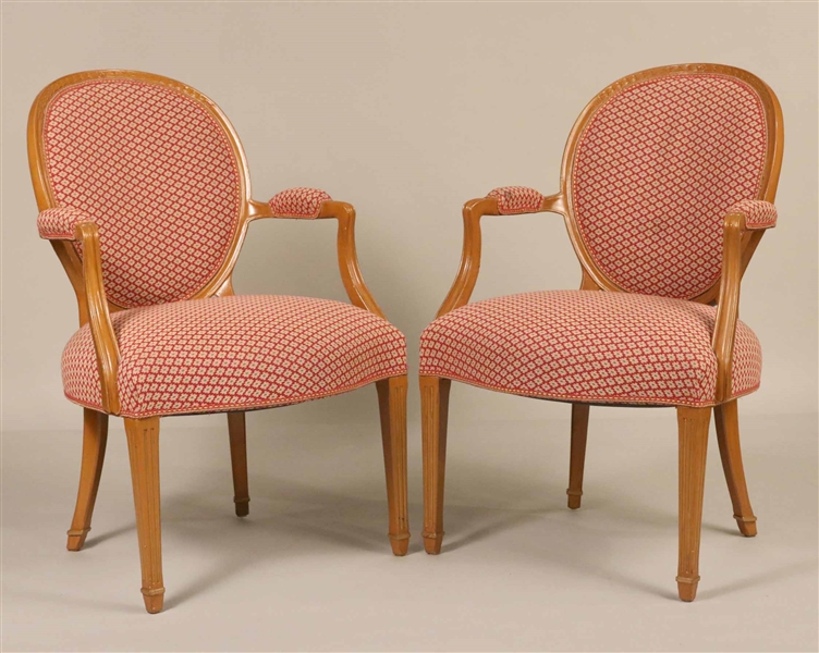 Pair of Louis XVI Style Yellow-Painted Fauteils