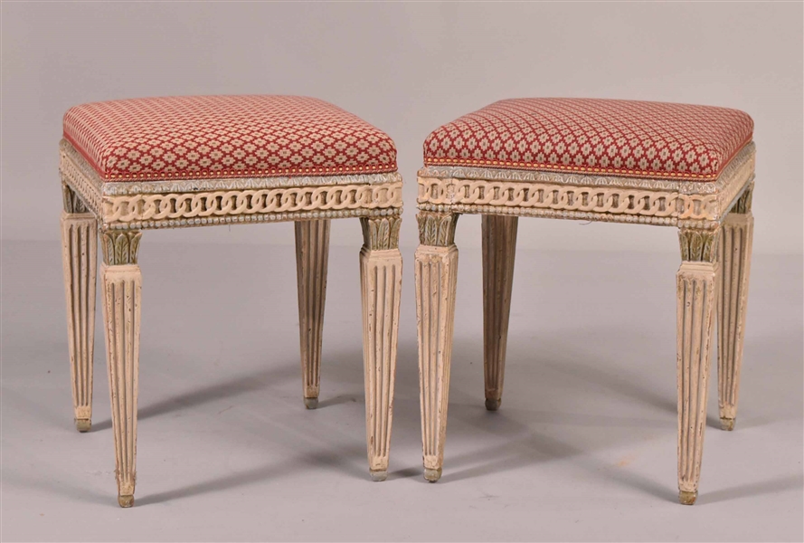 Pair of Louis XVI Style White-Painted Stools