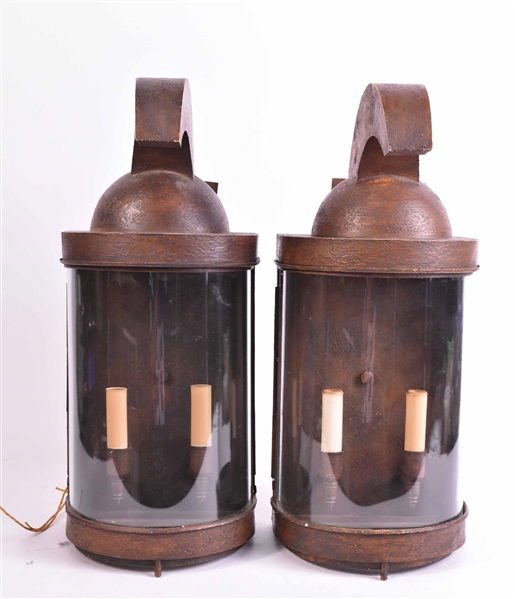 Pair of Helmet-Form Two-Light Lanterns