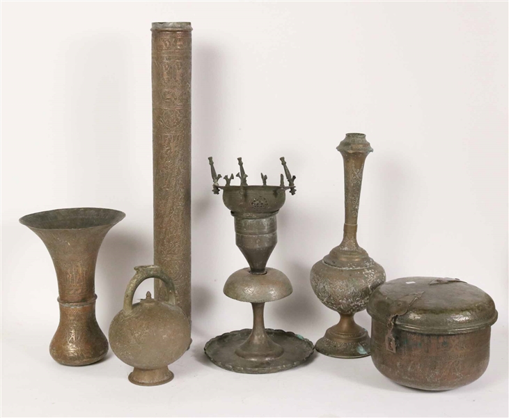 Six Persian Metal Table Articles