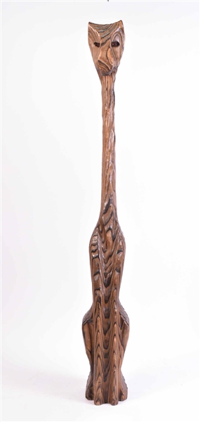 Carved Wood Elongated Feline Sculpture