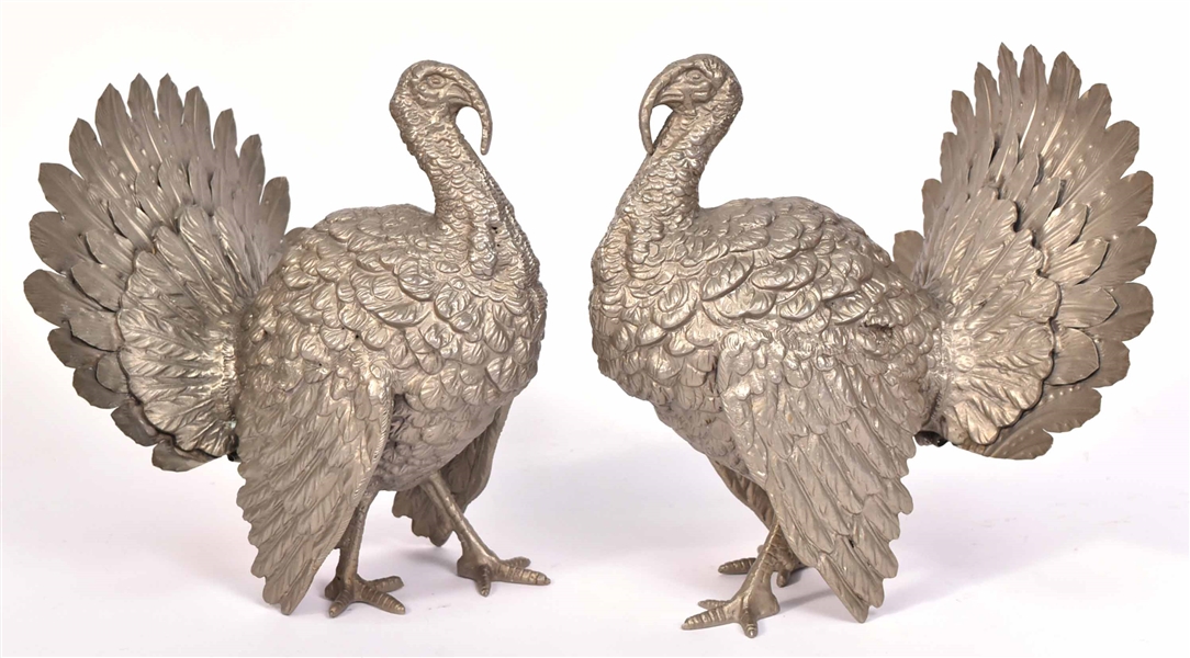 Pair of Pewter and Tin Turkeys