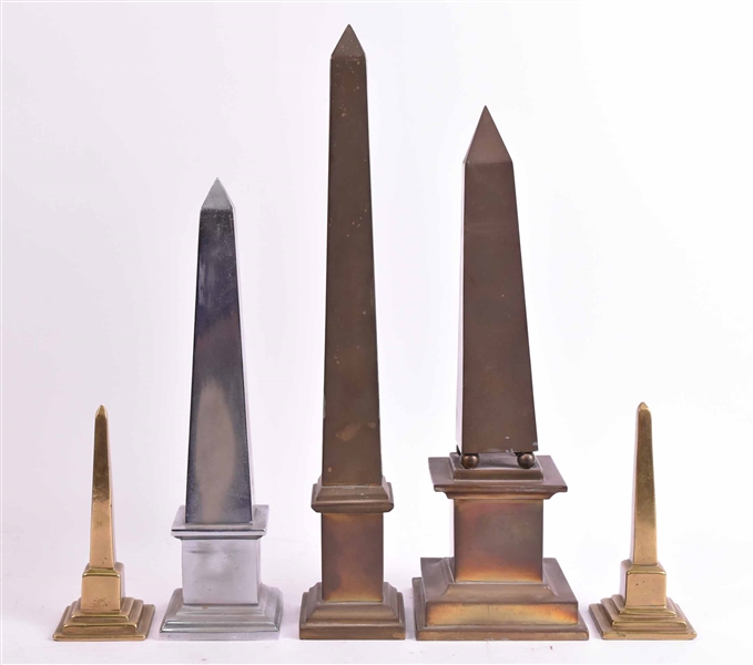 Five Brass Metal Obelisks