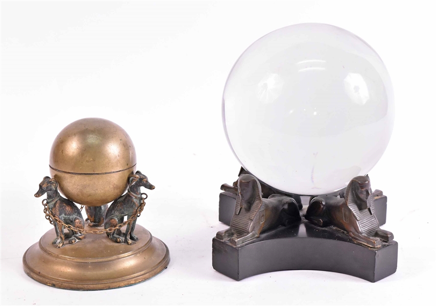 Bronze Dog-Form Base Globe Inkwell