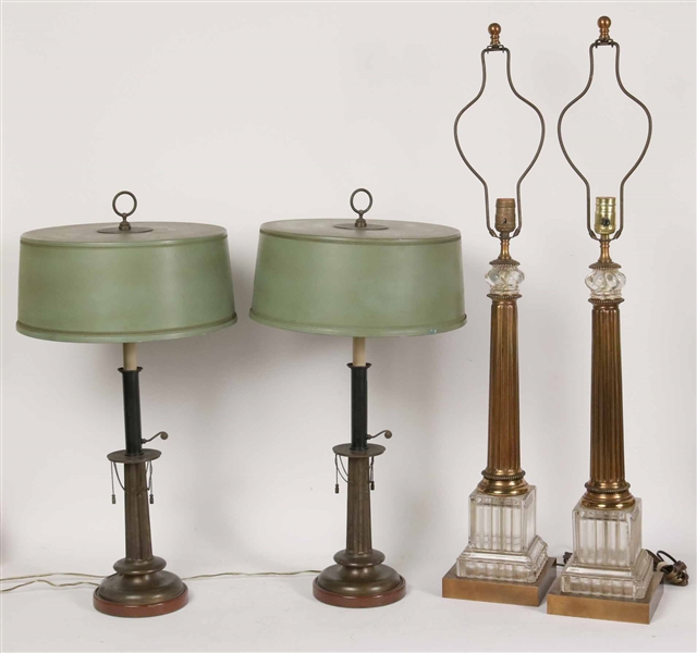 Pair of Brass and Glass Columnar Form Lamps