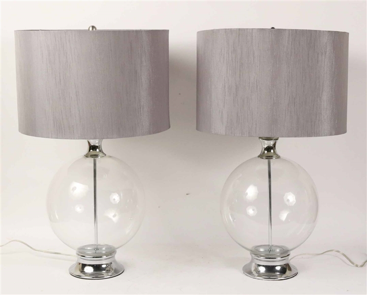 Pair of Modern Glass and Chrome Table Lamps